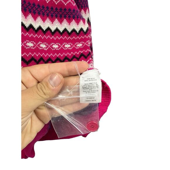 Talbots Cardigan Women’s Pink Lambs Wool Sweater Fair Isle Stripe Nordic Large - Picture 3 of 6